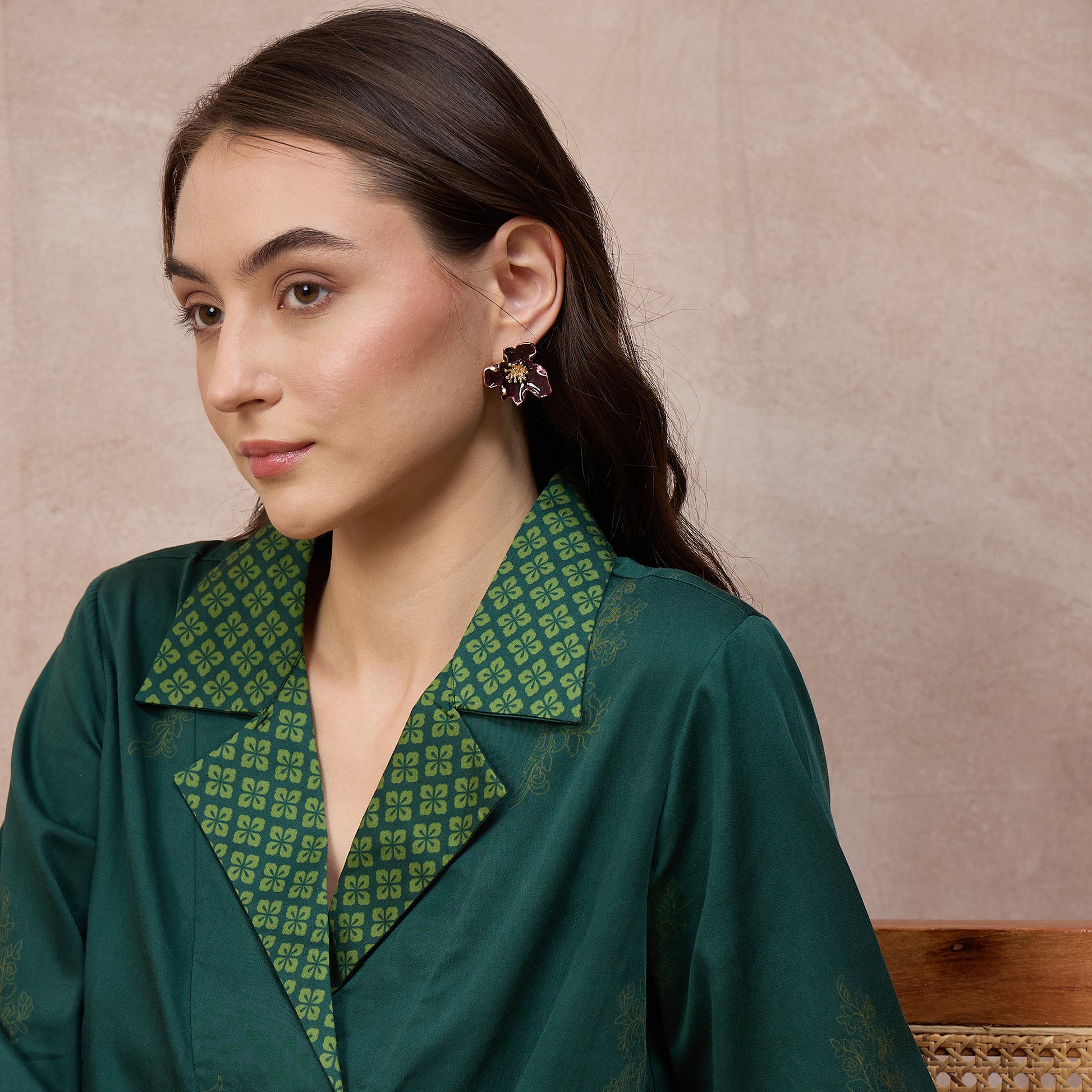 Green Floral Print Kurta for Women – Cotton Satin – Back View | First Resort by Ramola Bachchan
