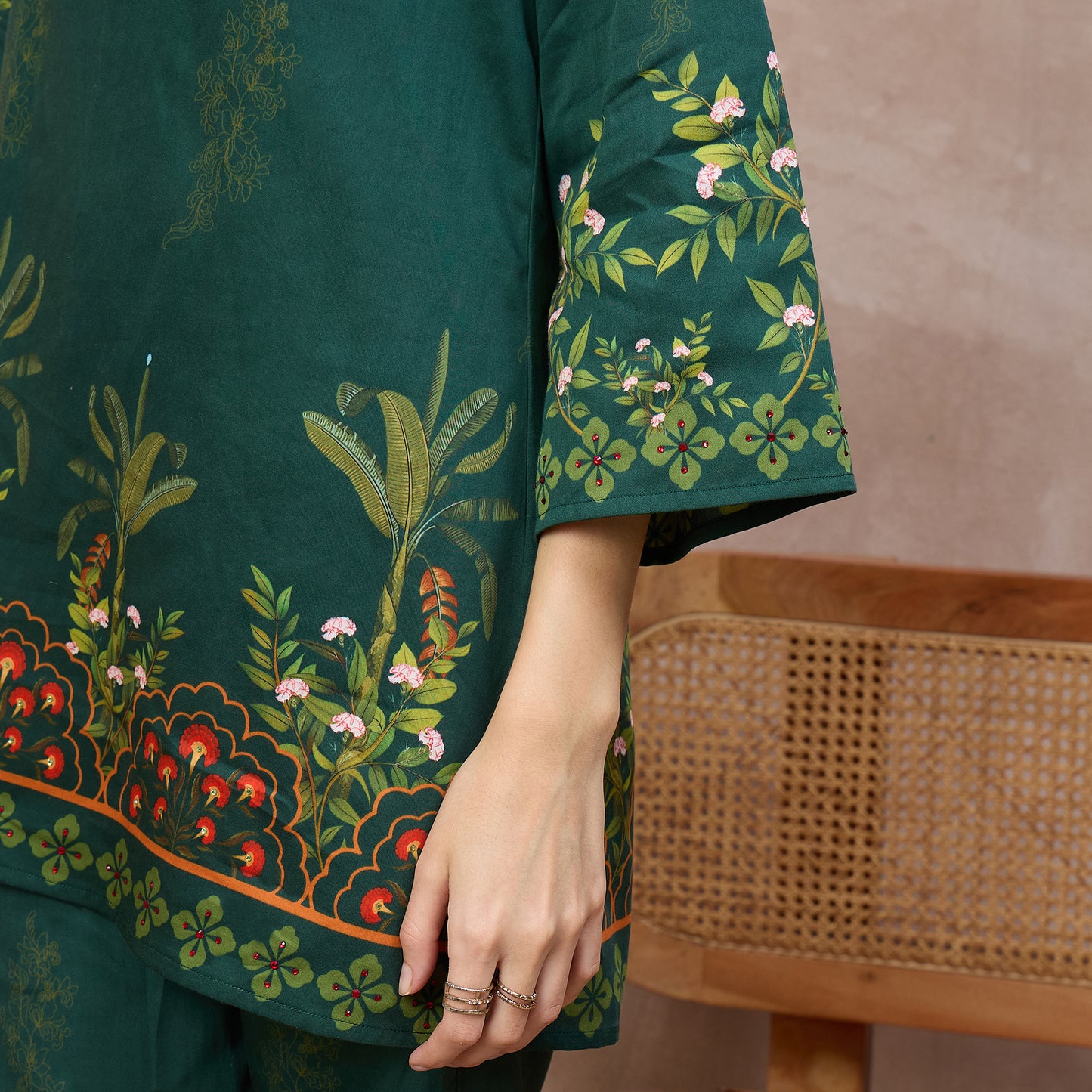 Green Floral Print Kurta for Women – Cotton Satin | First Resort by Ramola Bachchan