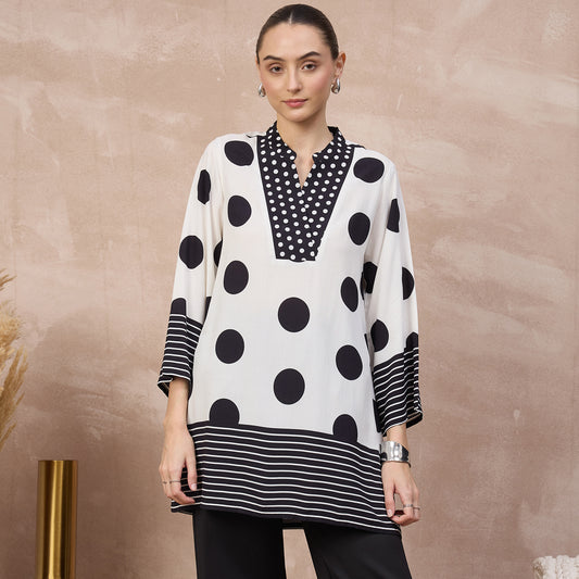 Black and White Geometric Print Kurta for Women – Viscose Rayon | First Resort by Ramola Bachchan