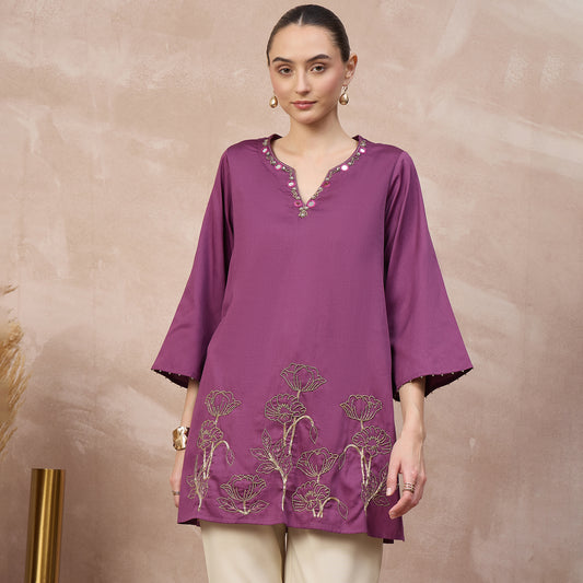 Plum Kurta for Women – Cotton Satin | First Resort by Ramola Bachchan
