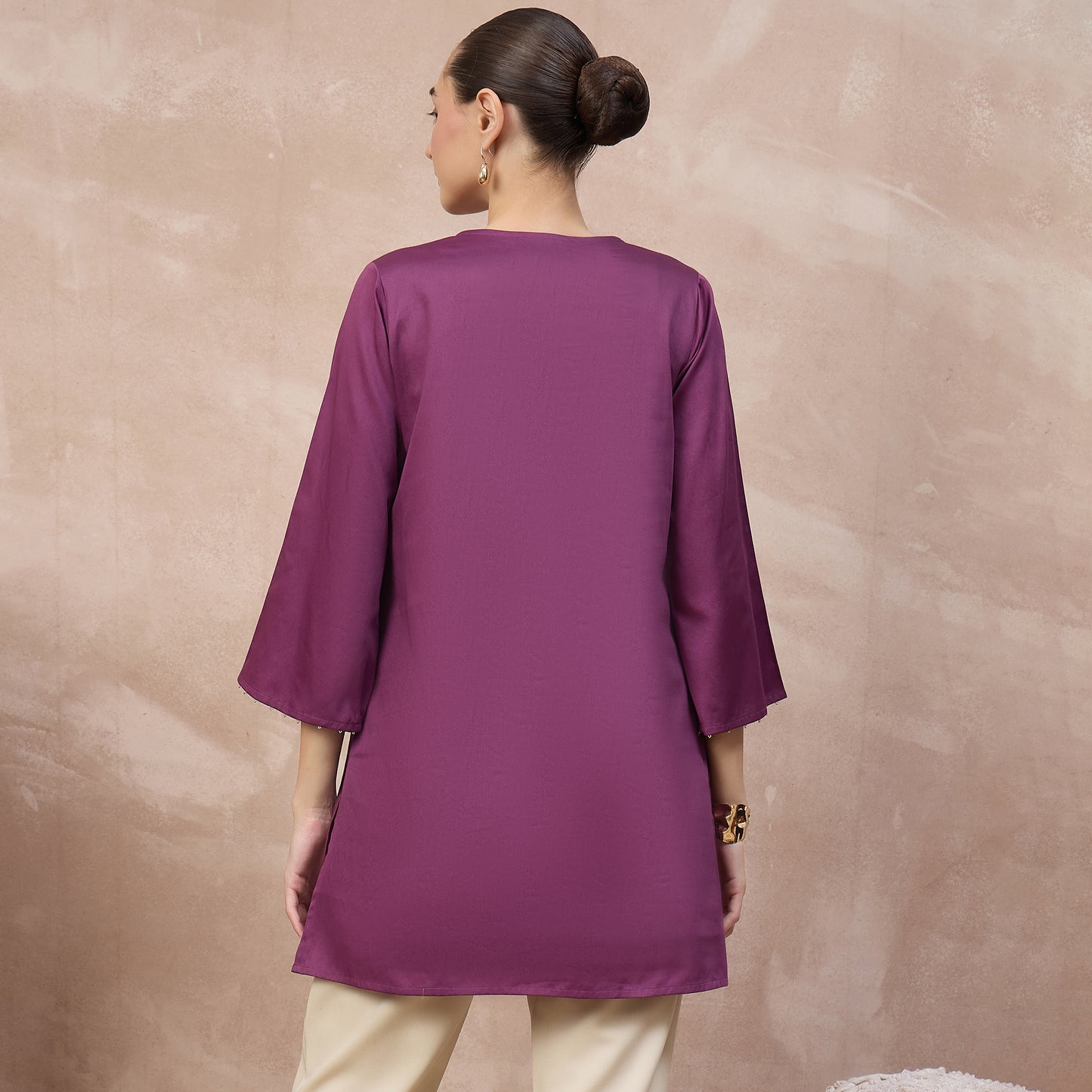 Plum Kurta for Women – Cotton Satin – Detail View | First Resort by Ramola Bachchan