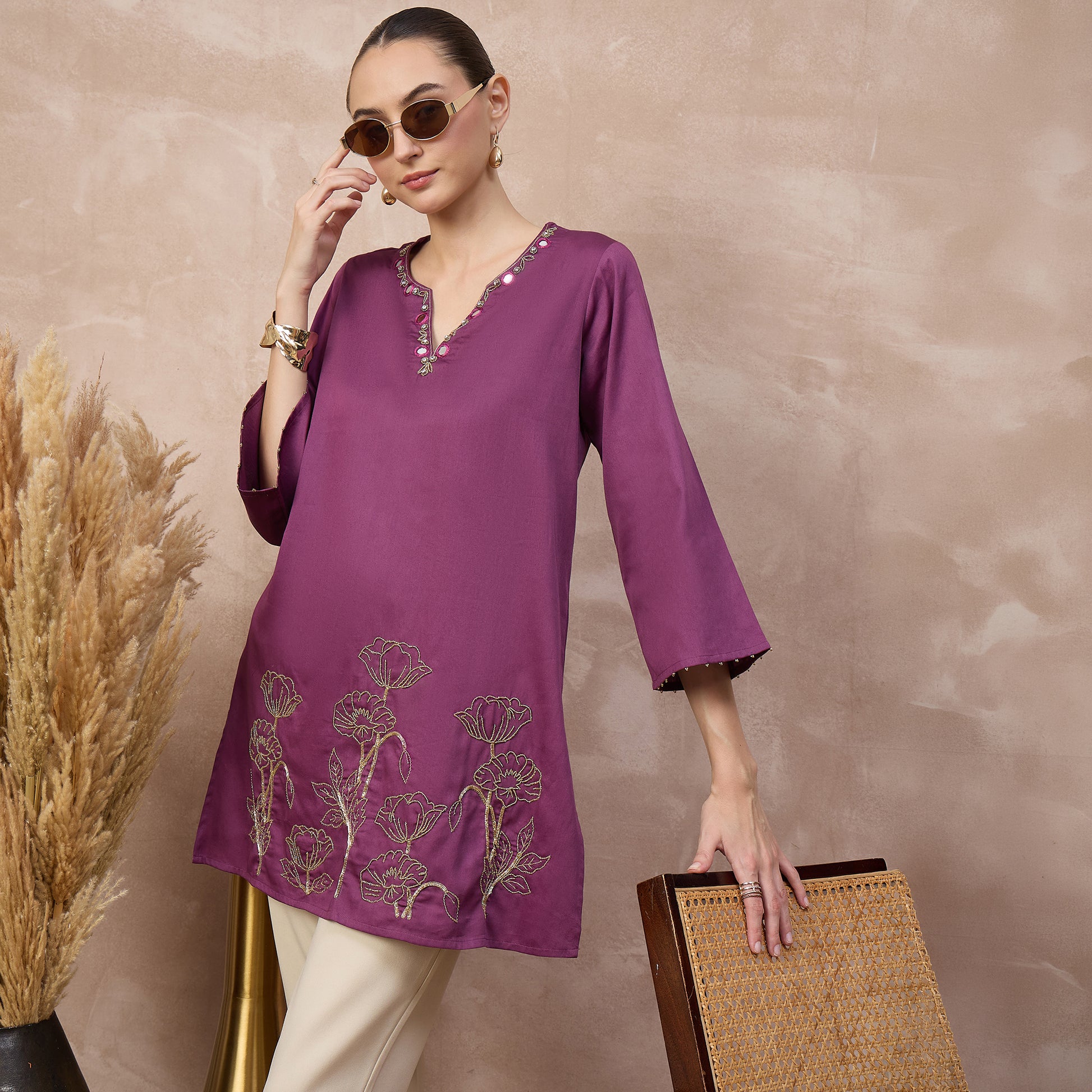 Plum Kurta for Women – Cotton Satin – Back View | First Resort by Ramola Bachchan