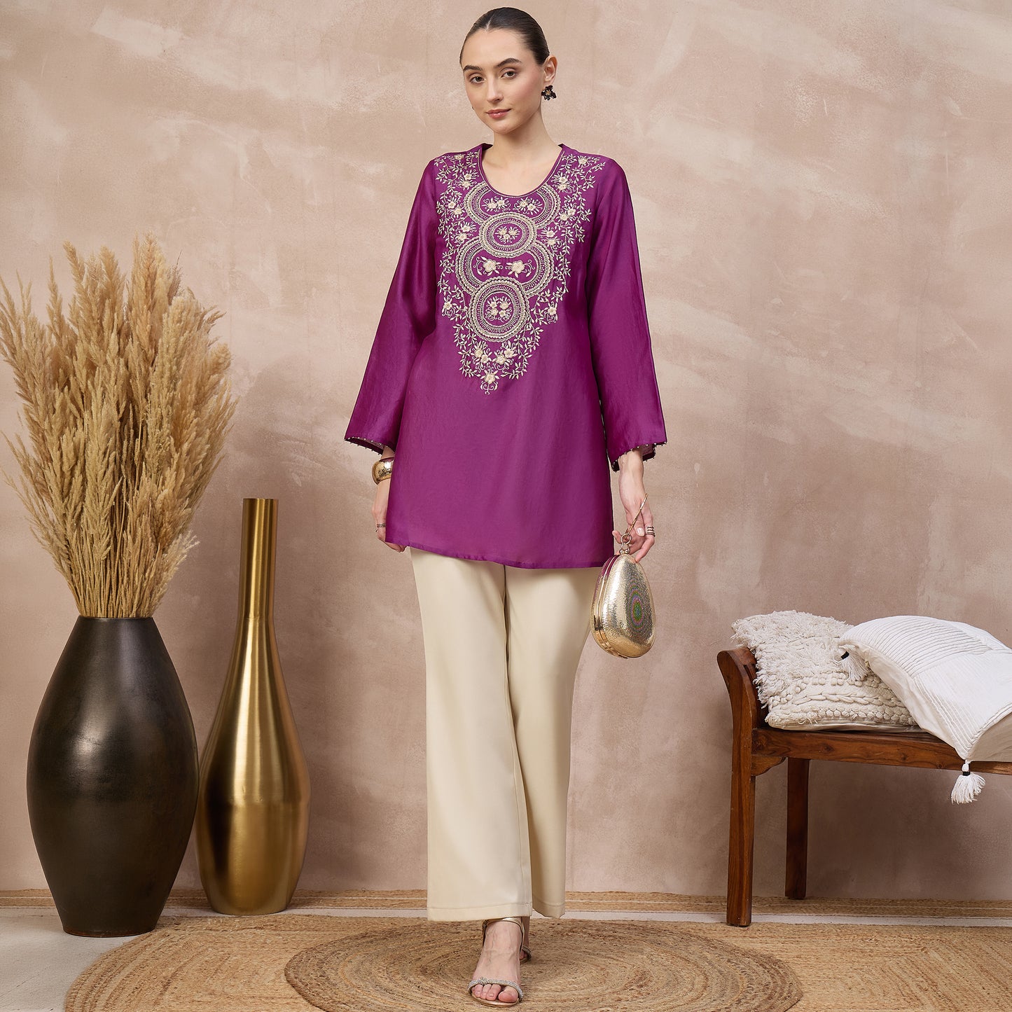 Purple Kurta for Women – Chanderi – Front View | First Resort by Ramola Bachchan