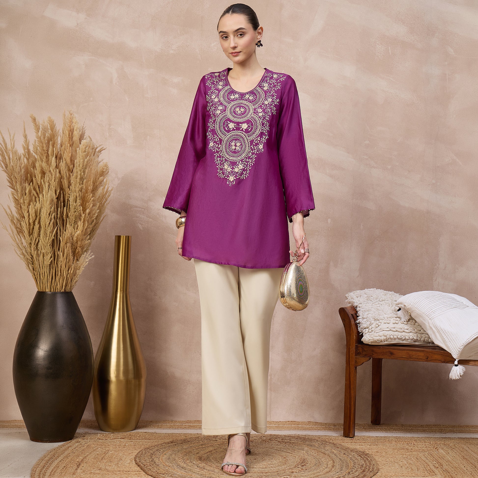 Purple Kurta for Women – Chanderi – Front View | First Resort by Ramola Bachchan