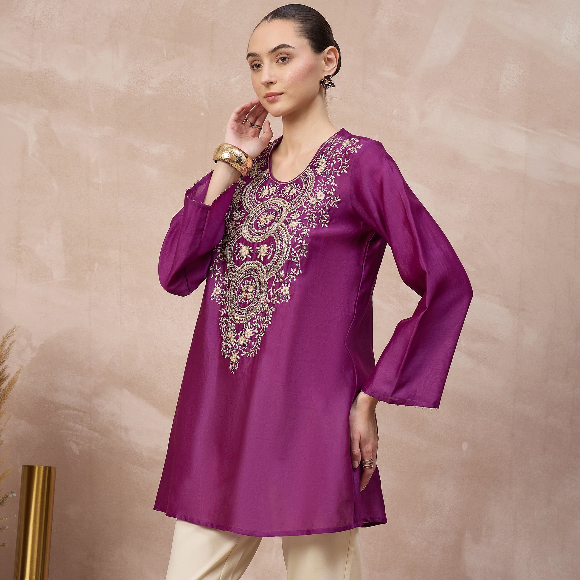 Purple Kurta for Women – Chanderi – Model View | First Resort by Ramola Bachchan