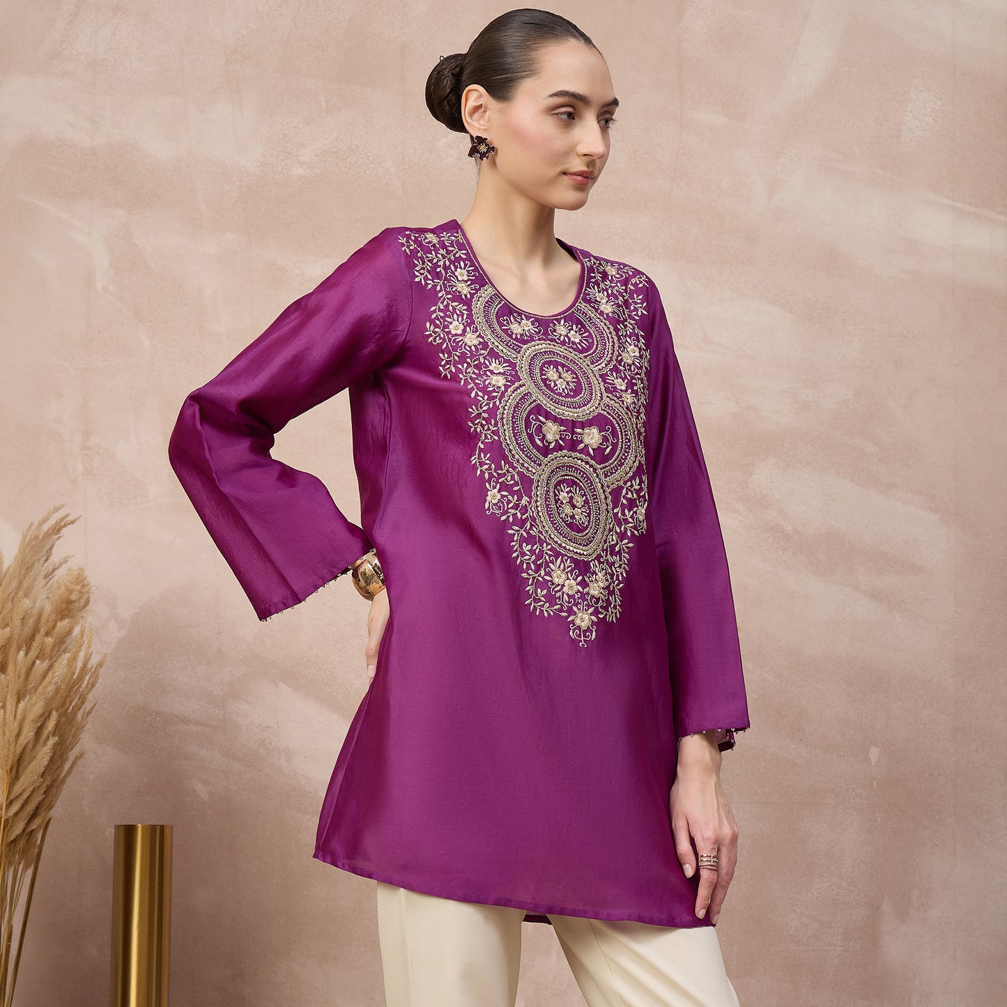 Purple Kurta for Women – Chanderi – Side View | First Resort by Ramola Bachchan