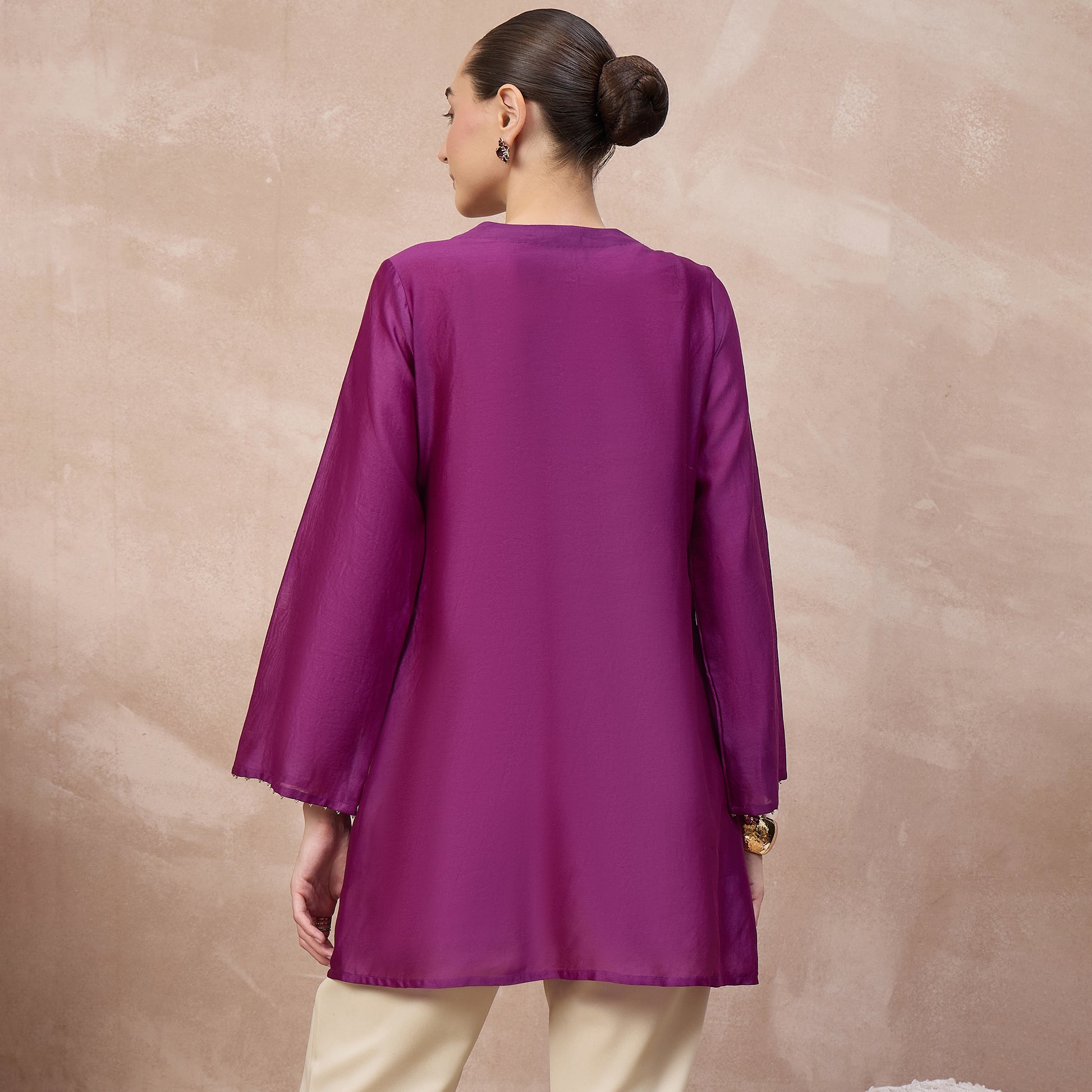 Purple Kurta for Women – Chanderi – Detail View | First Resort by Ramola Bachchan