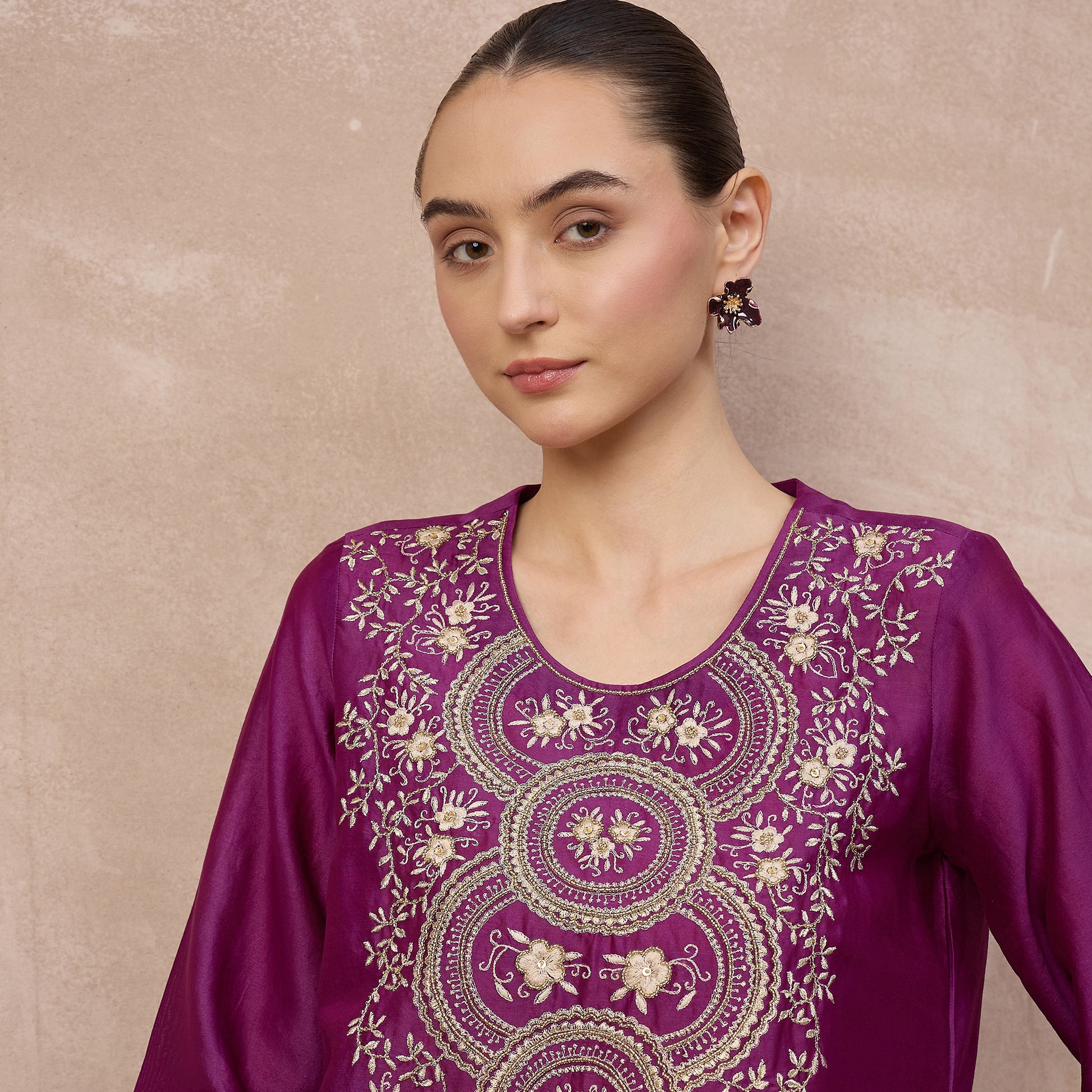 Purple Kurta for Women – Chanderi – Close Up | First Resort by Ramola Bachchan