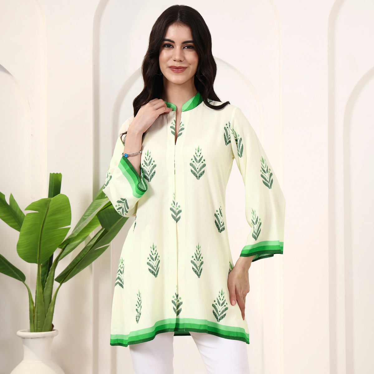 Cream Geometric Print Kurta for Women – Viscose Rayon | First Resort by Ramola Bachchan