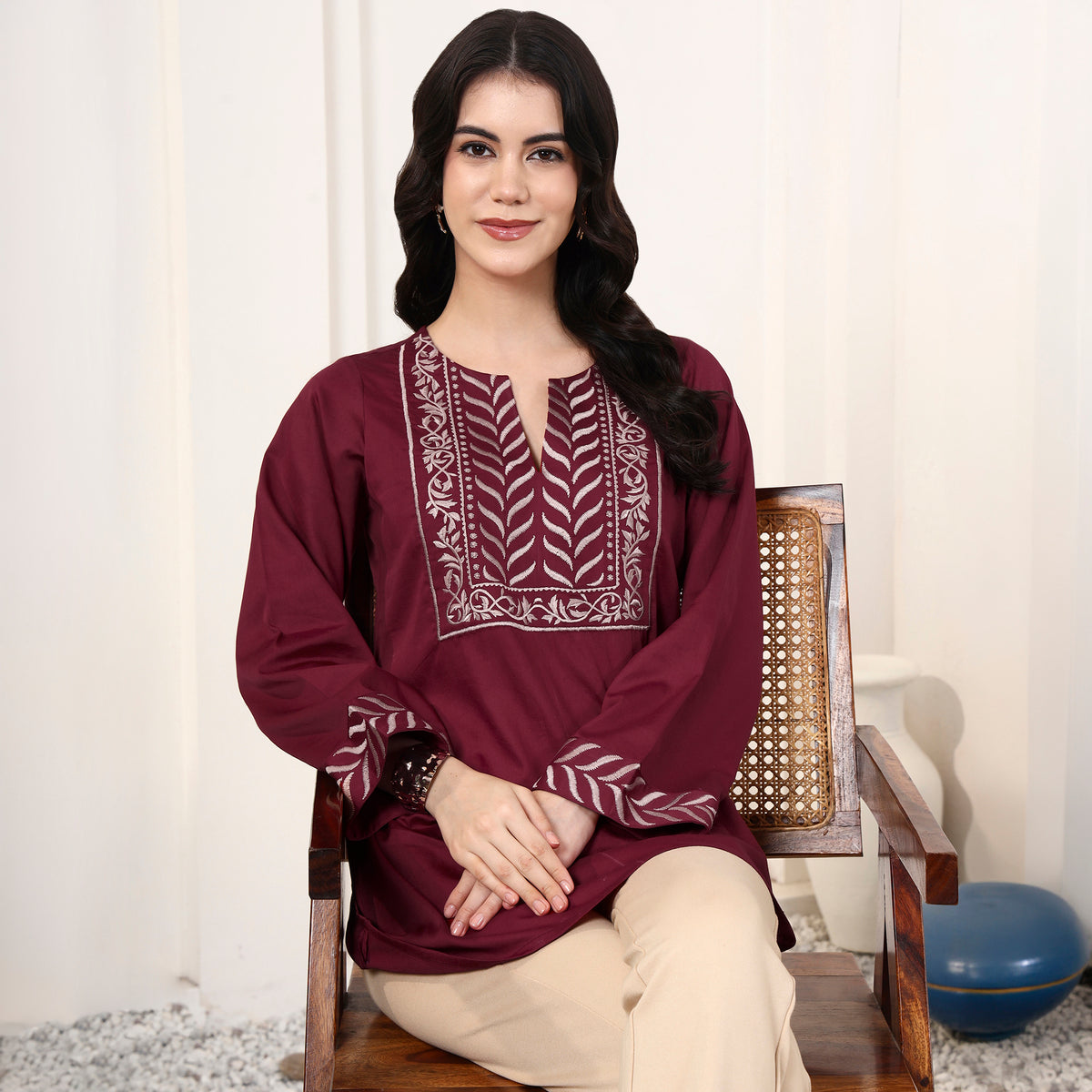 Magenta Kurta for Women – Cotton Satin – Front View | First Resort by Ramola Bachchan