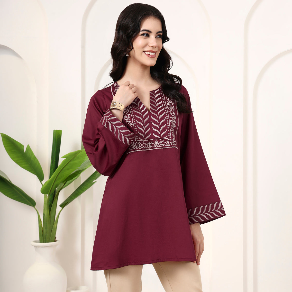 Magenta Kurta for Women – Cotton Satin – Side View | First Resort by Ramola Bachchan