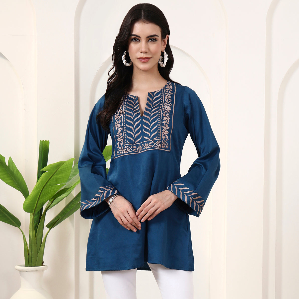 Teal Blue Kurta for Women – Cotton Satin | First Resort by Ramola Bachchan