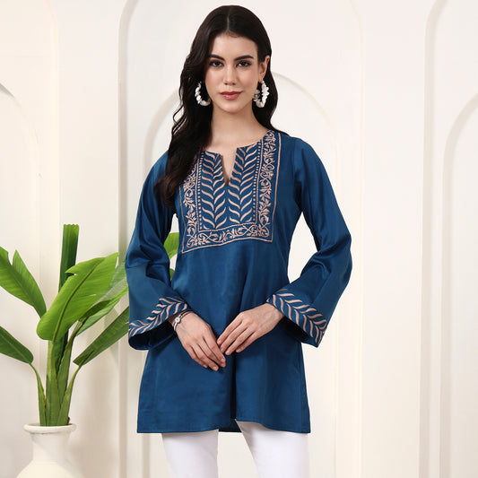 Teal Blue Kurta for Women – Cotton Satin | First Resort by Ramola Bachchan