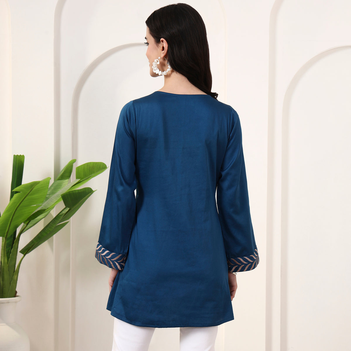Teal Blue Kurta for Women – Cotton Satin – Detail View | First Resort by Ramola Bachchan