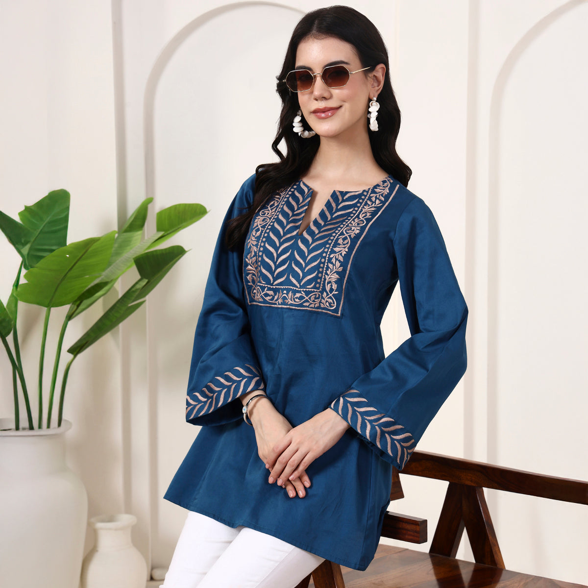 Teal Blue Kurta for Women – Cotton Satin | First Resort by Ramola Bachchan