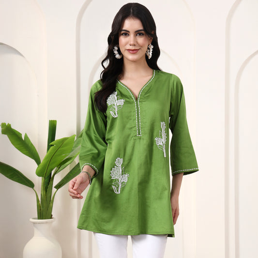Green Kurta for Women – Cotton Satin | First Resort by Ramola Bachchan