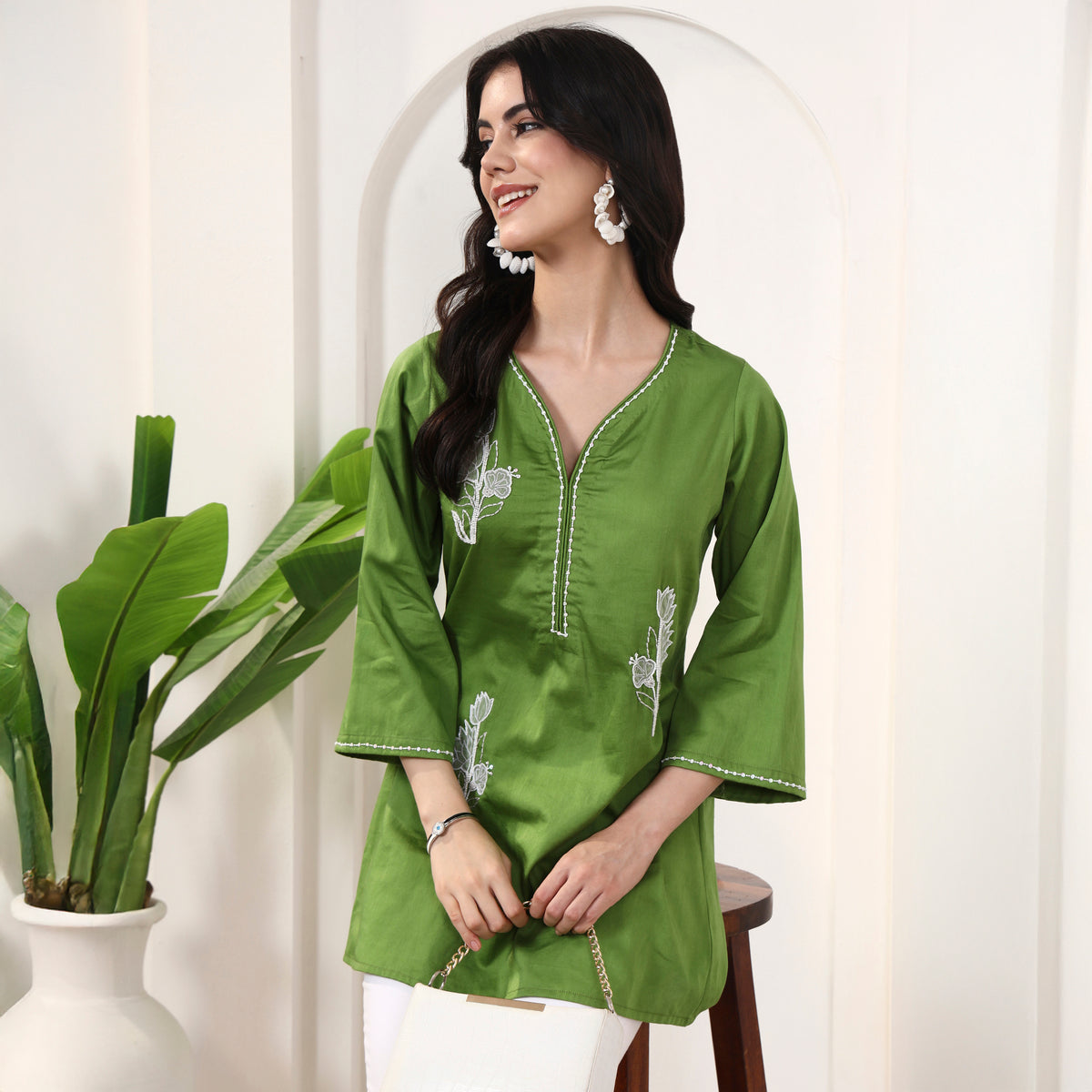 Green Kurta for Women – Cotton Satin | First Resort by Ramola Bachchan