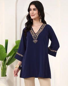 Navy Blue Noor Embroidered Short Kurta