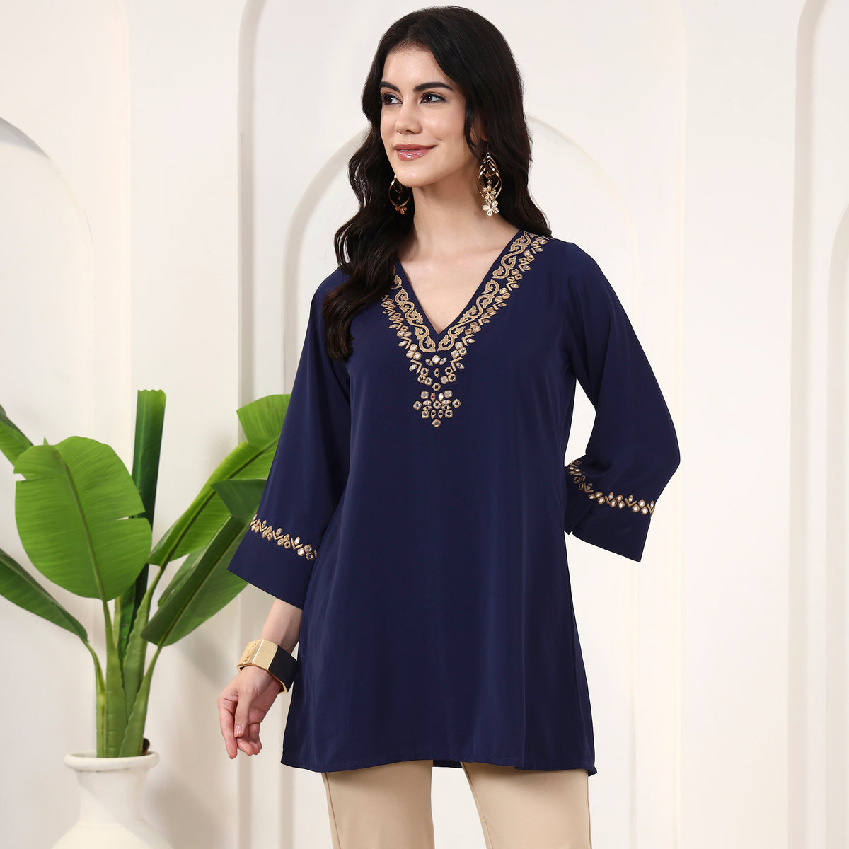 Navy Blue Kurta for Women – Polyester Crepe | First Resort by Ramola Bachchan