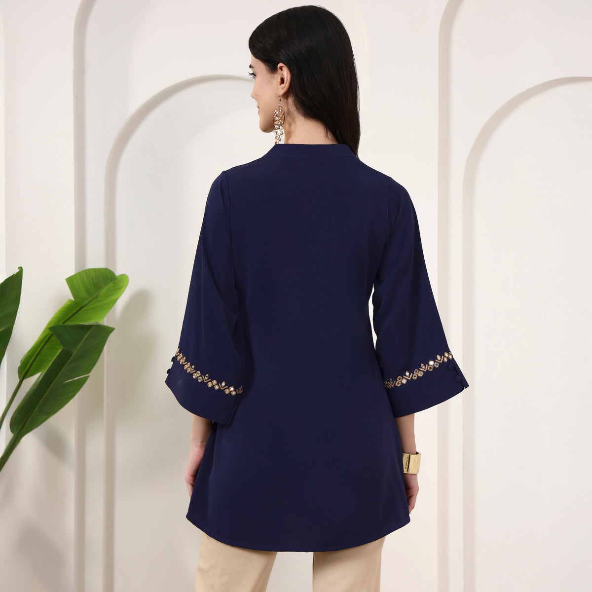 Navy Blue Kurta for Women – Polyester Crepe – Detail View | First Resort by Ramola Bachchan