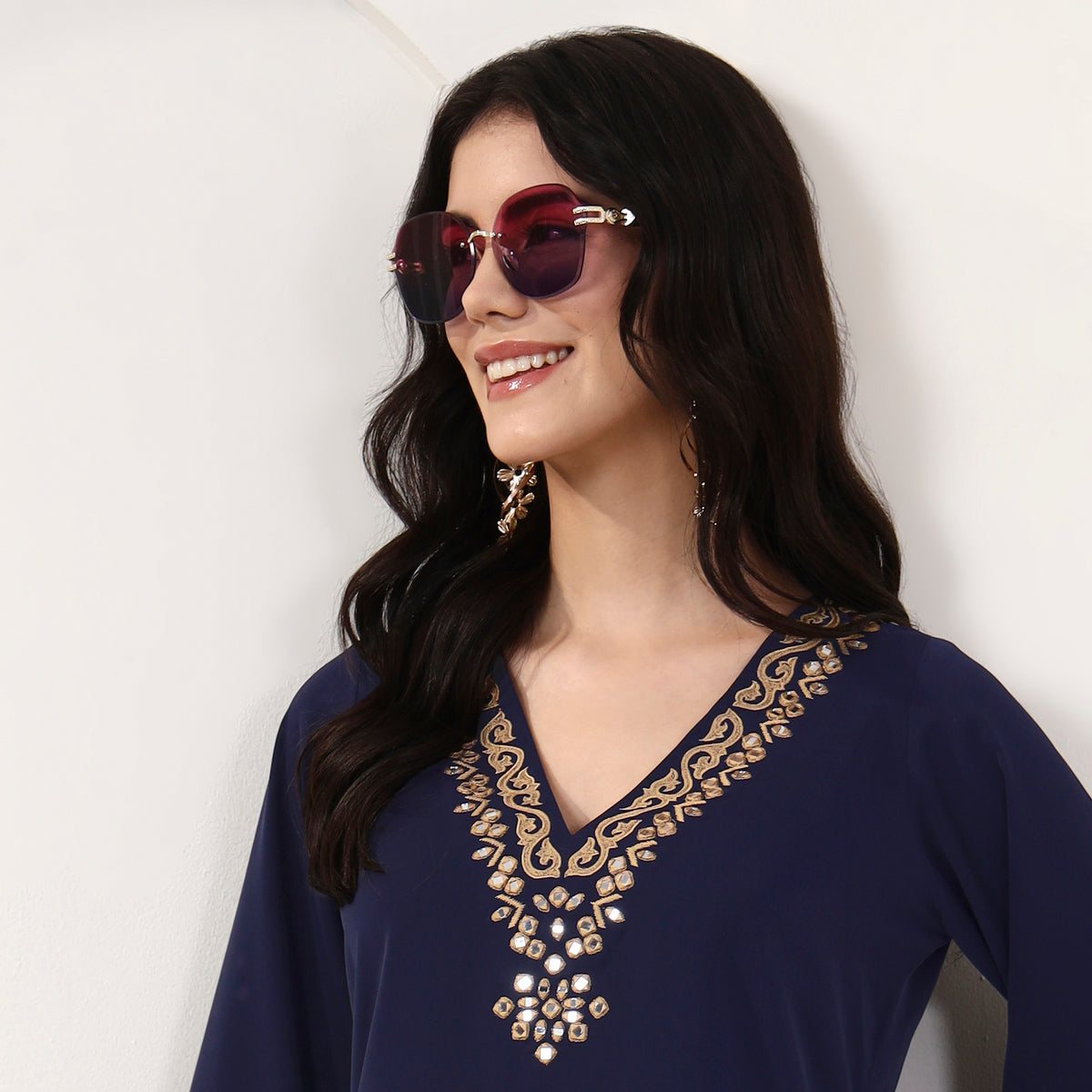 Navy Blue Kurta for Women – Polyester Crepe – Back View | First Resort by Ramola Bachchan