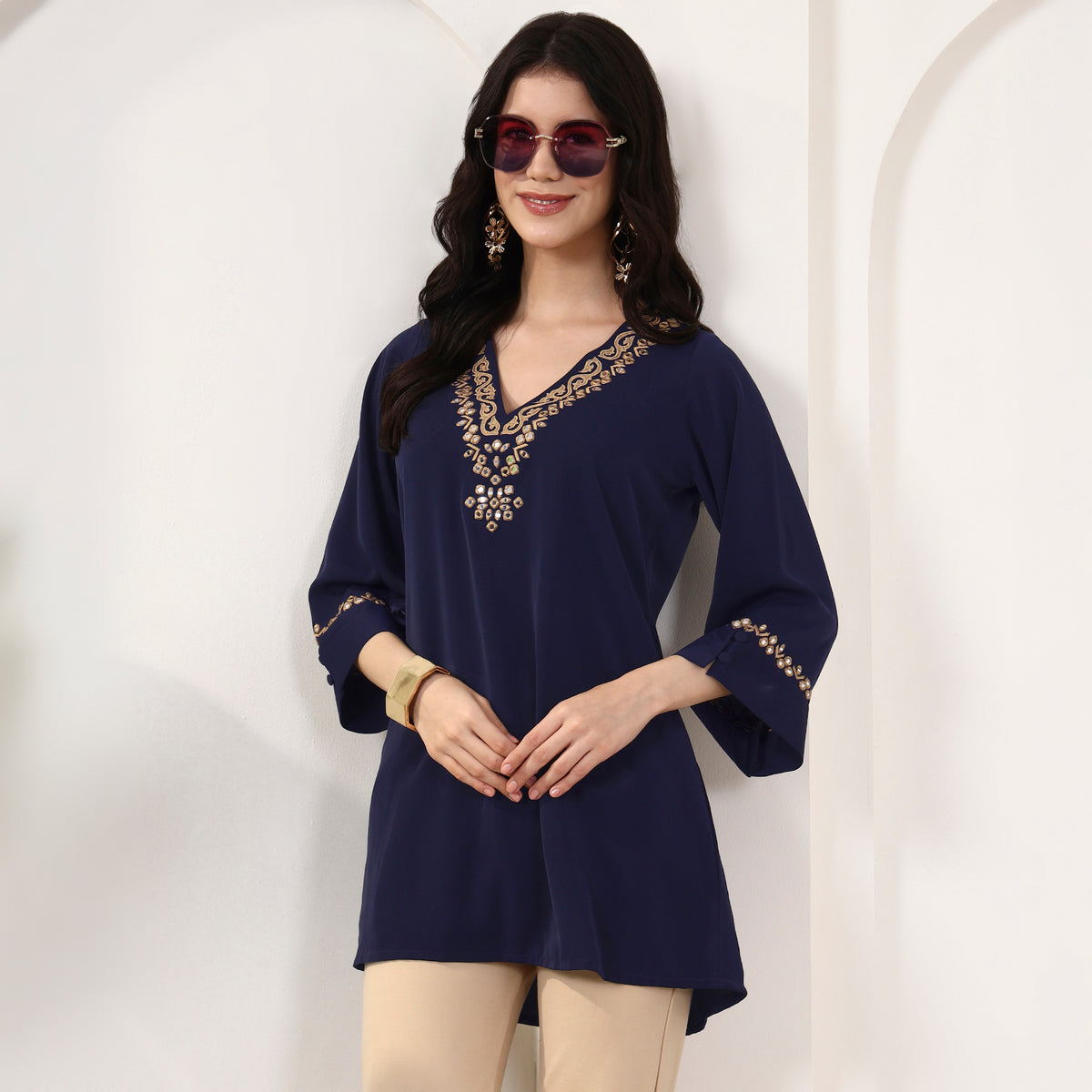 Navy Blue Kurta for Women – Polyester Crepe | First Resort by Ramola Bachchan