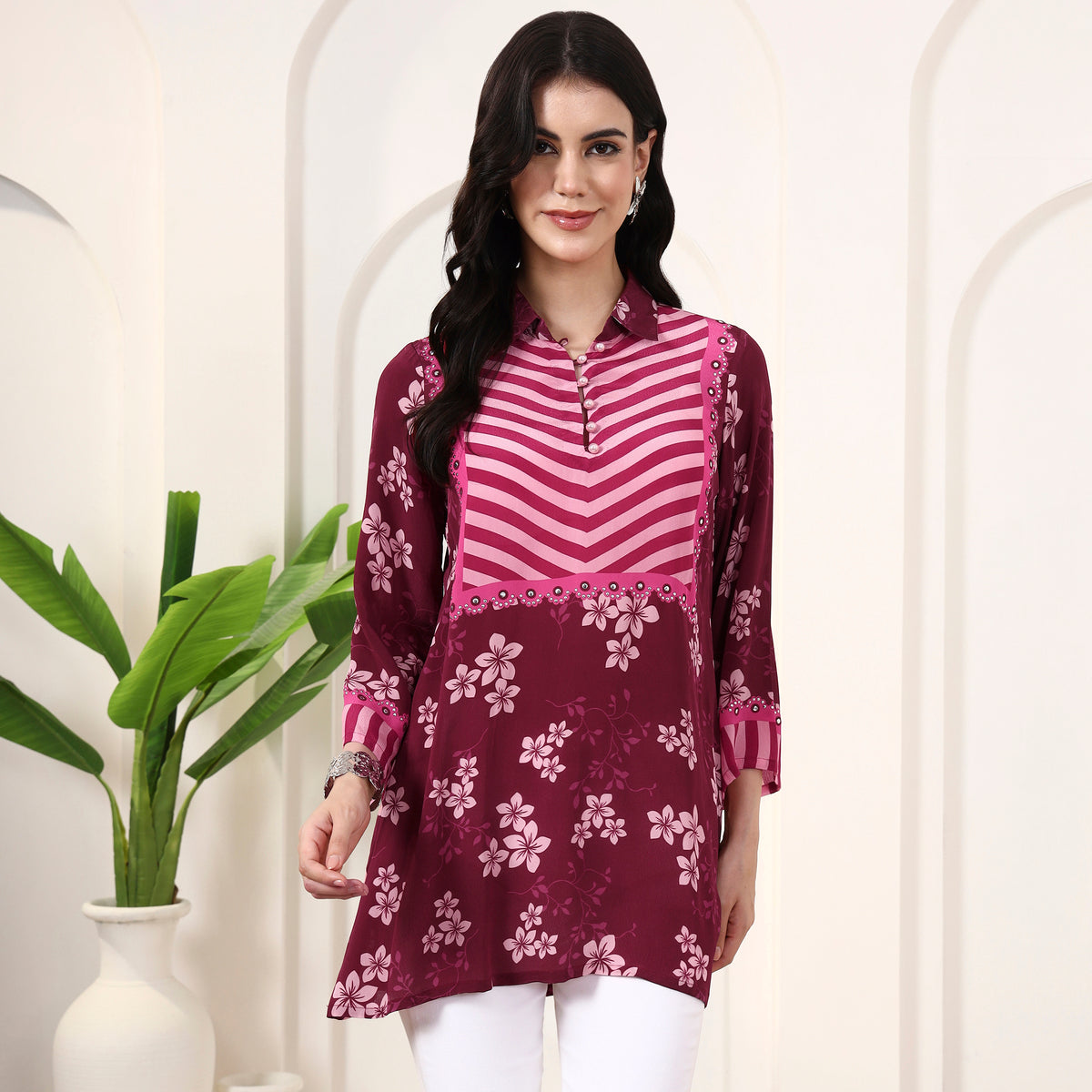Pink Floral Print Kurta for Women – Viscose Crepe | First Resort by Ramola Bachchan