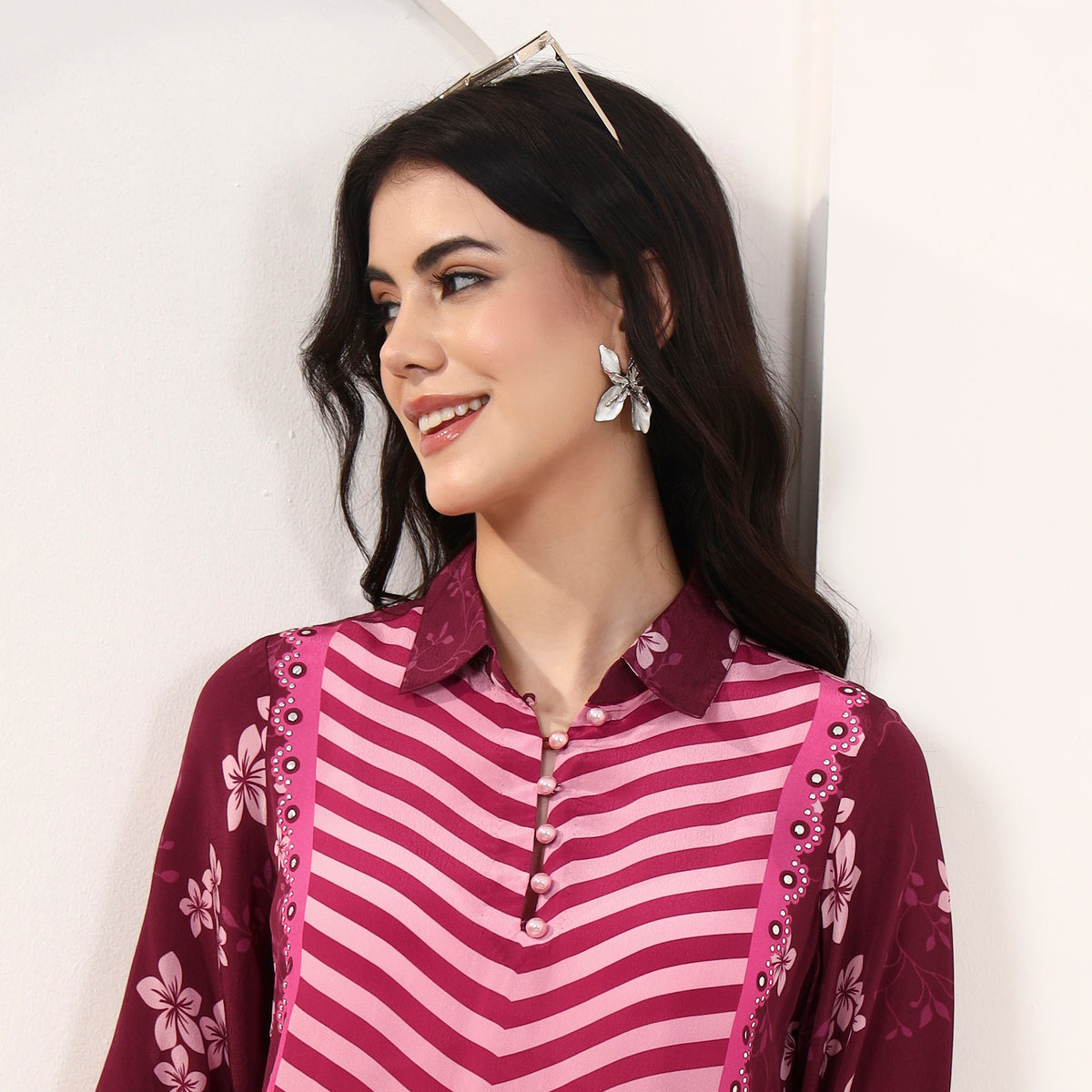 Pink Floral Print Kurta for Women – Viscose Crepe – Back View | First Resort by Ramola Bachchan
