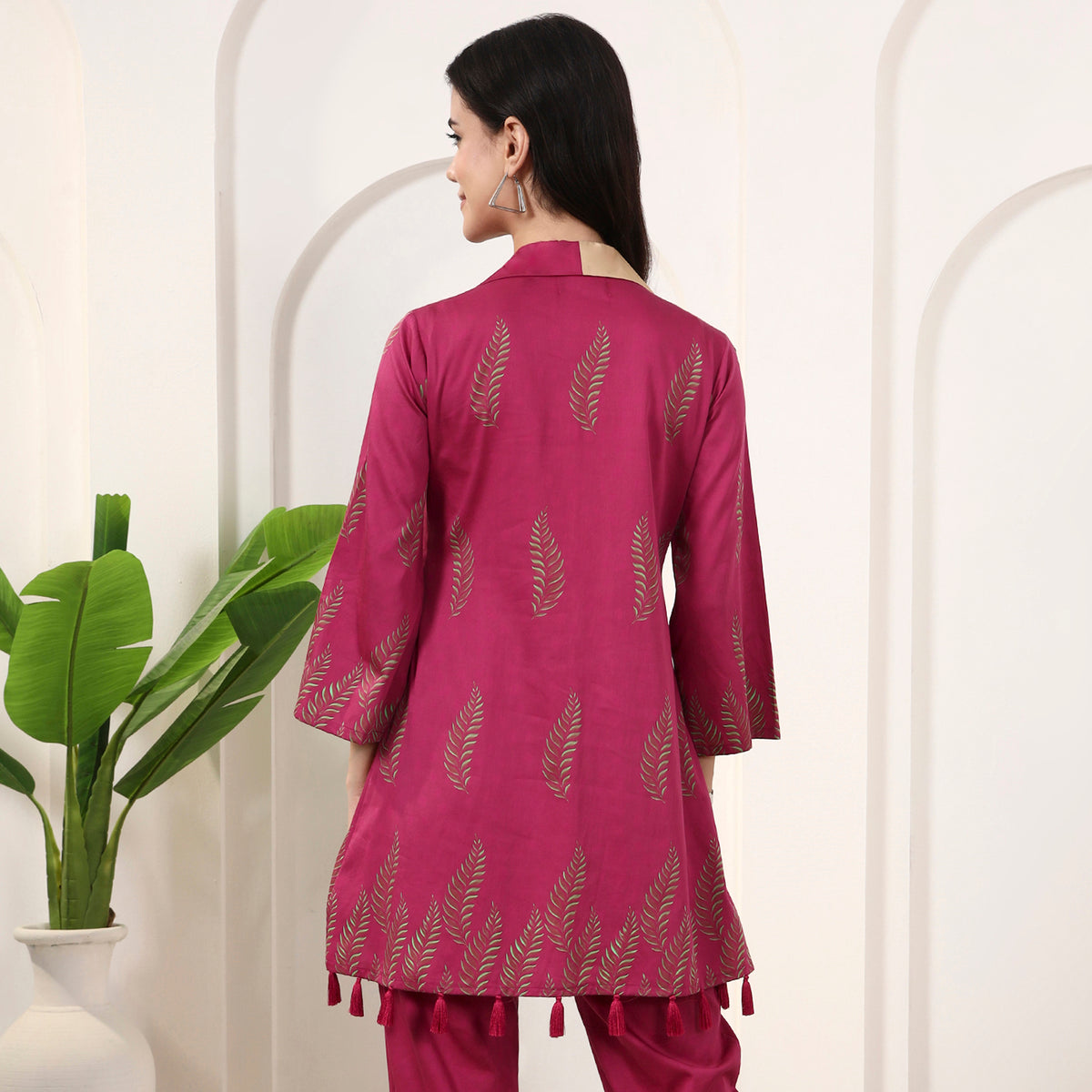 Pink Floral Print Kurta for Women – Cotton Satin – Detail View | First Resort by Ramola Bachchan