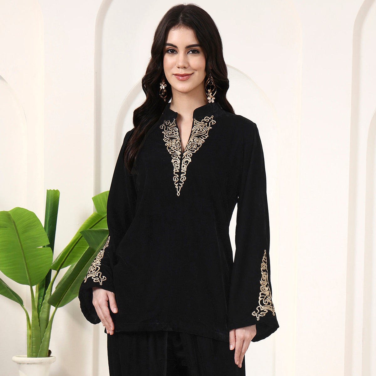 Black Kurta for Women – Silk Velvet | First Resort by Ramola Bachchan