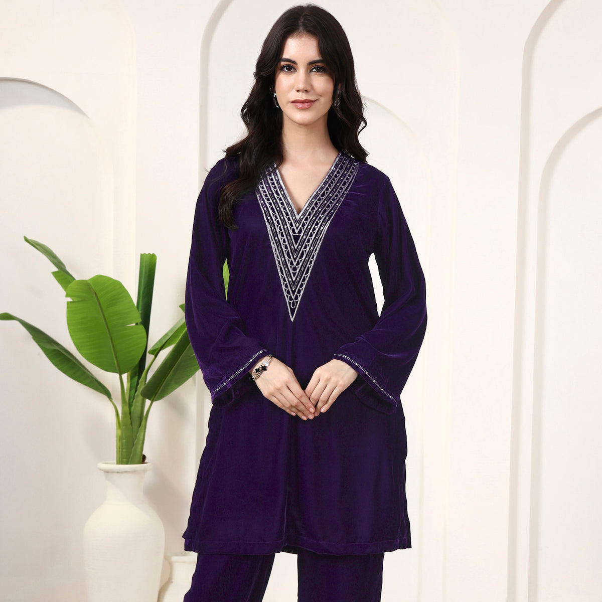 Purple Kurta for Women – Silk Velvet | First Resort by Ramola Bachchan