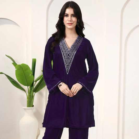 Purple Kurta for Women – Silk Velvet | First Resort by Ramola Bachchan