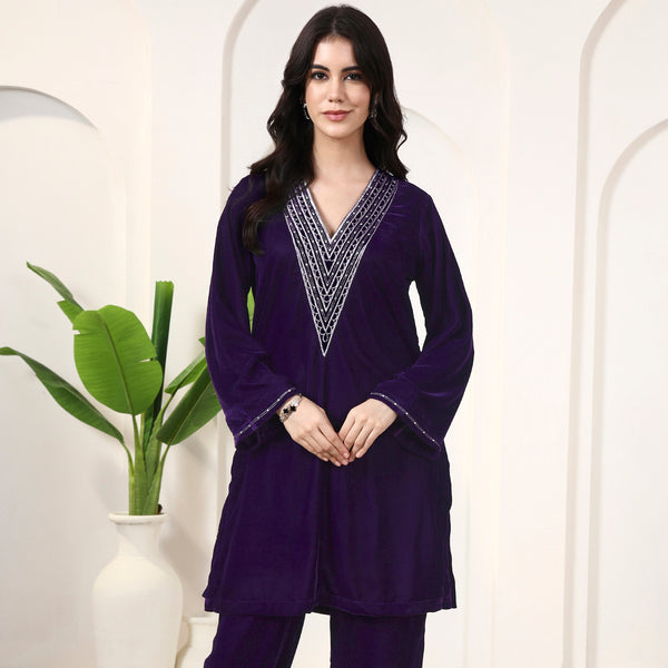 Purple Kurta for Women – Silk Velvet | First Resort by Ramola Bachchan