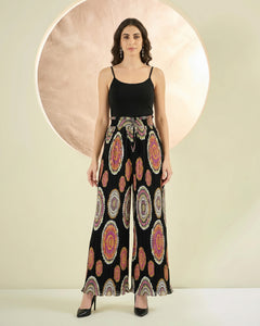 Black Geometric Print Pleated Palazzo