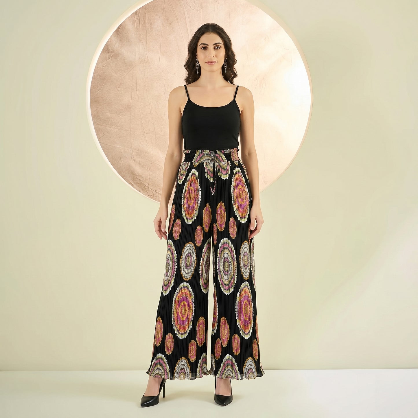 Black Geometric Print Pants for Women – Polyester Georgette | First Resort by Ramola Bachchan
