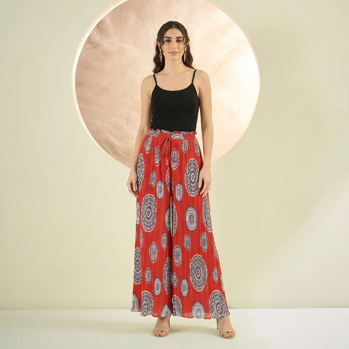 Red Geometric Print Pants for Women – Polyester Georgette | First Resort by Ramola Bachchan