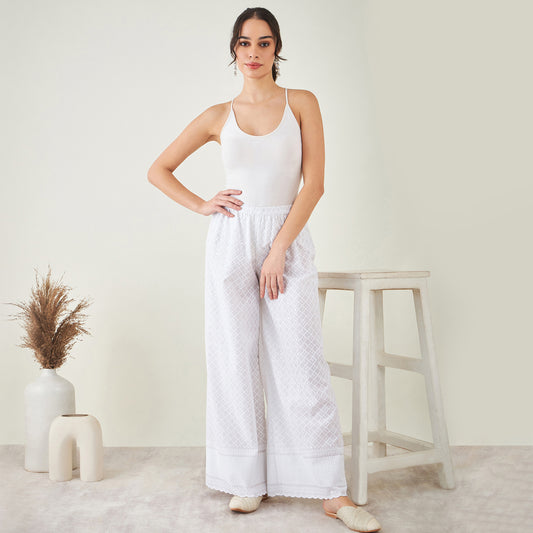 White Embroidered Pants