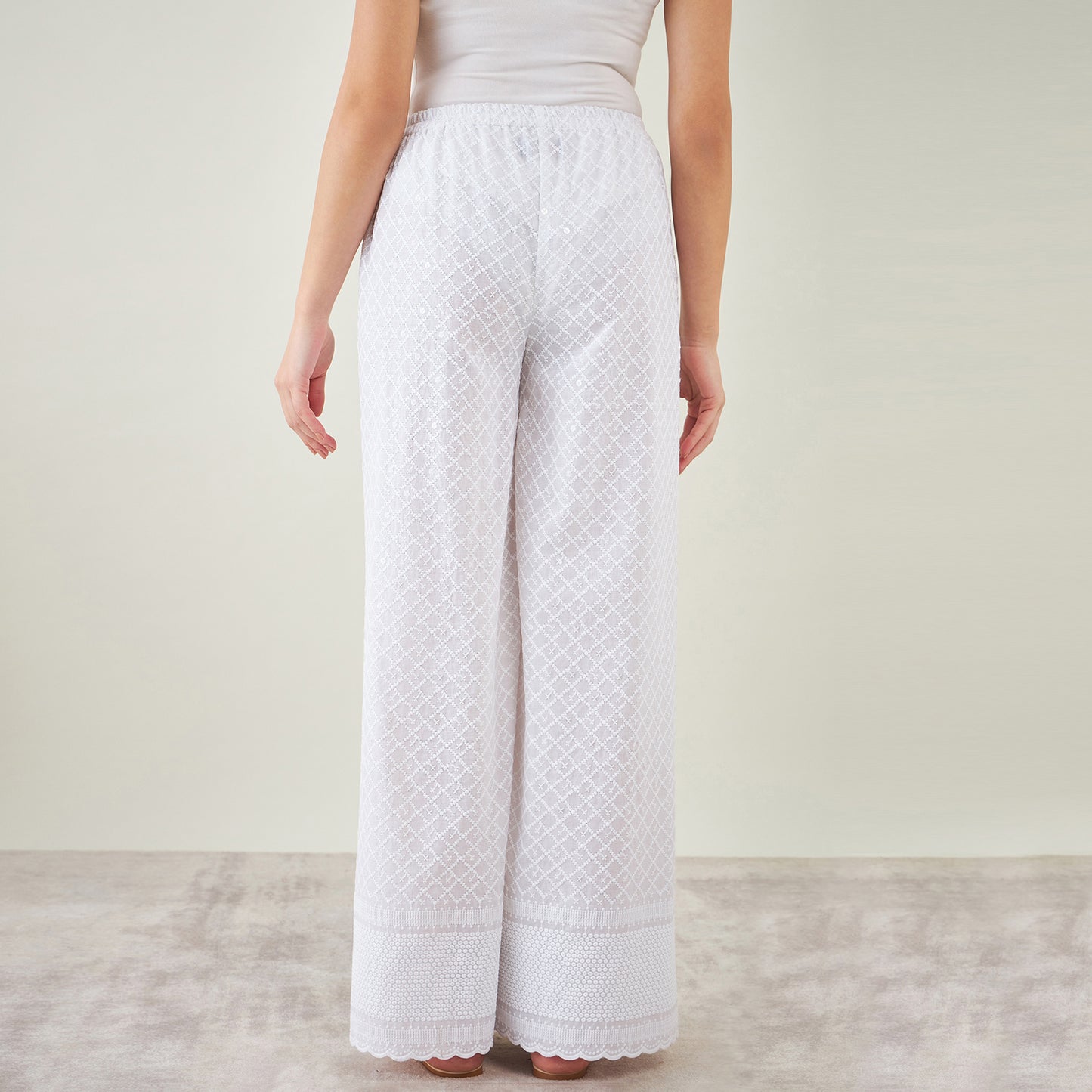 White Embroidered Pants