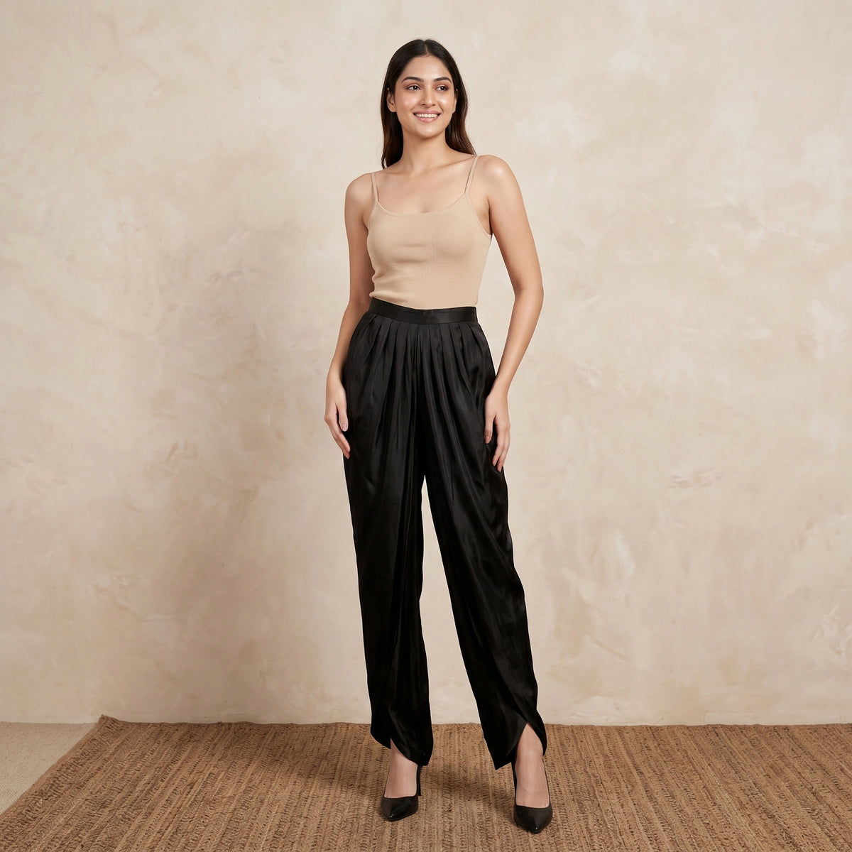Black Pants for Women – Nylon Satin | First Resort by Ramola Bachchan