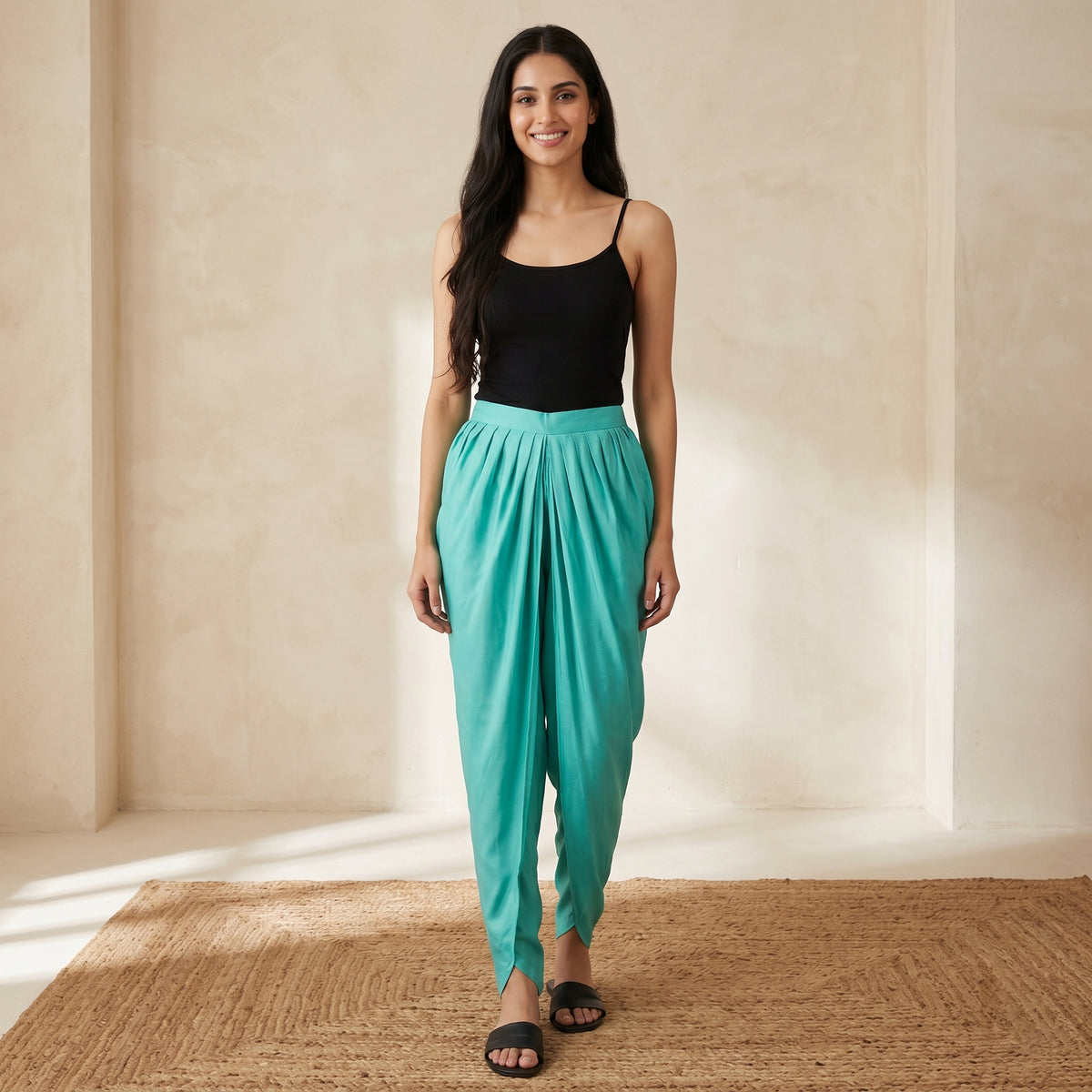 Cyan Pants for Women – Nylon Satin | First Resort by Ramola Bachchan