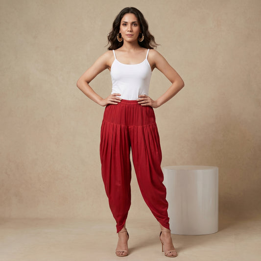 Red Pants for Women – Bamberg Satin | First Resort by Ramola Bachchan