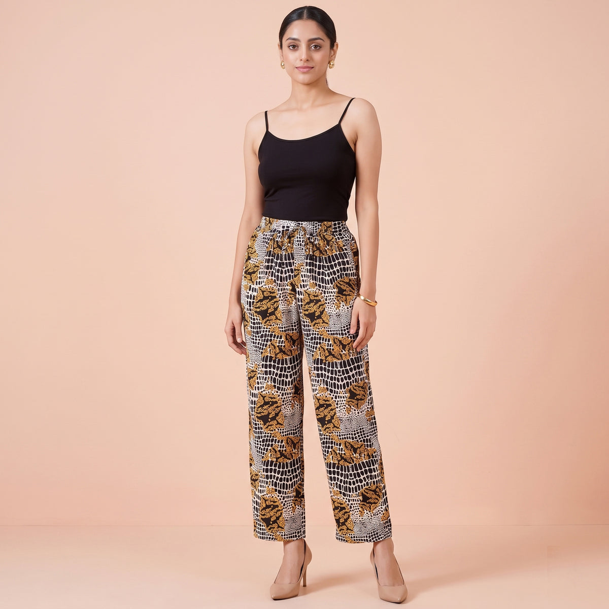 Yellow Animal Print Pants for Women – Viscose Crepe | First Resort by Ramola Bachchan