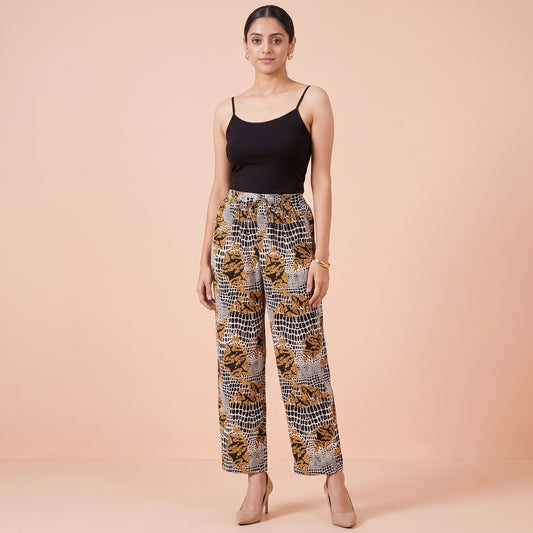 Yellow Animal Print Pants for Women – Viscose Crepe | First Resort by Ramola Bachchan