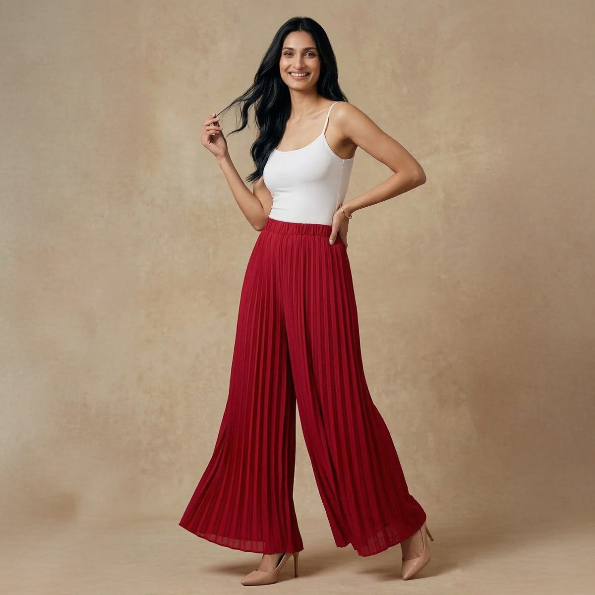 Deep Red Pants for Women – Viscose Lycra | First Resort by Ramola Bachchan
