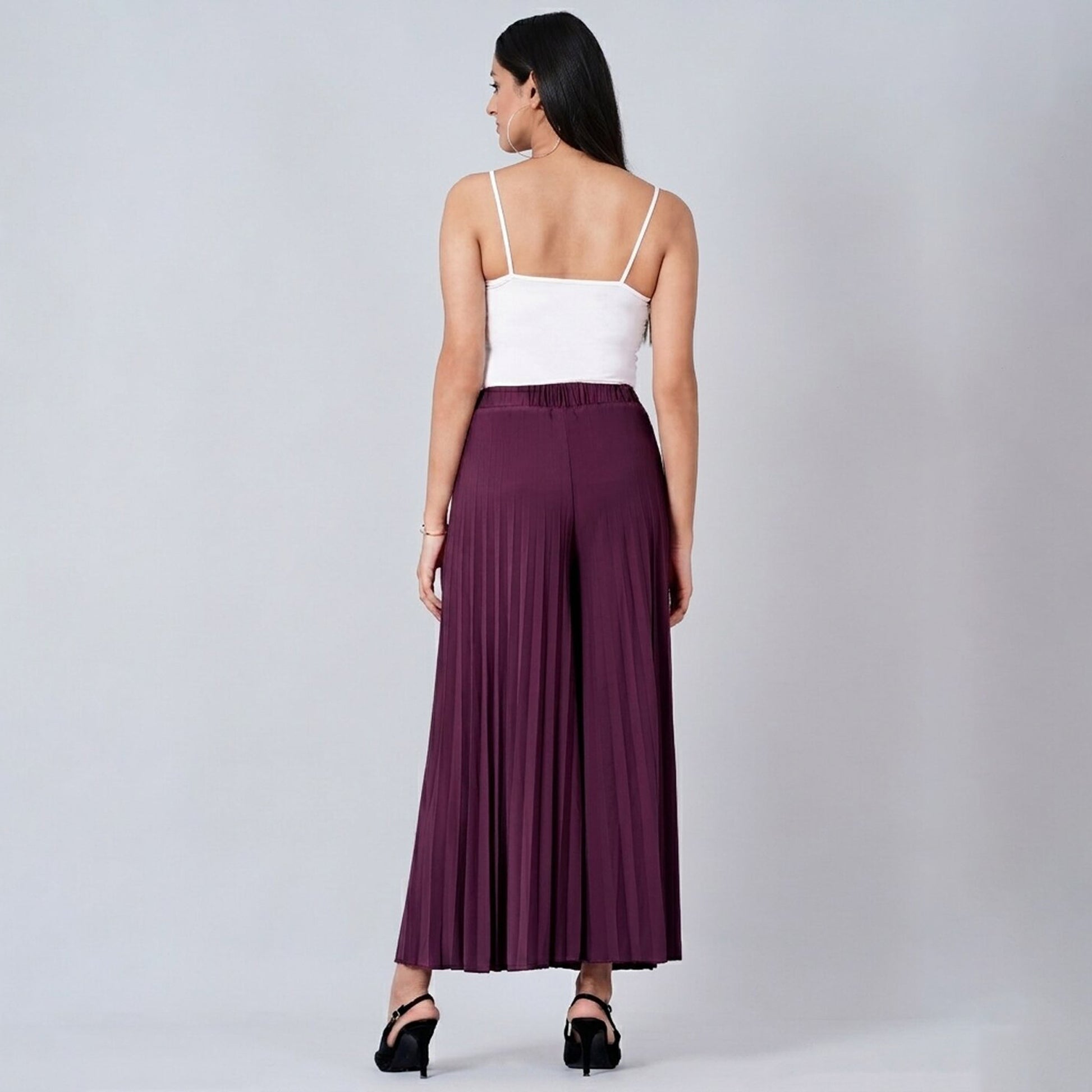 Plum Purple Pants for Women – Viscose Lycra – Front View | First Resort by Ramola Bachchan