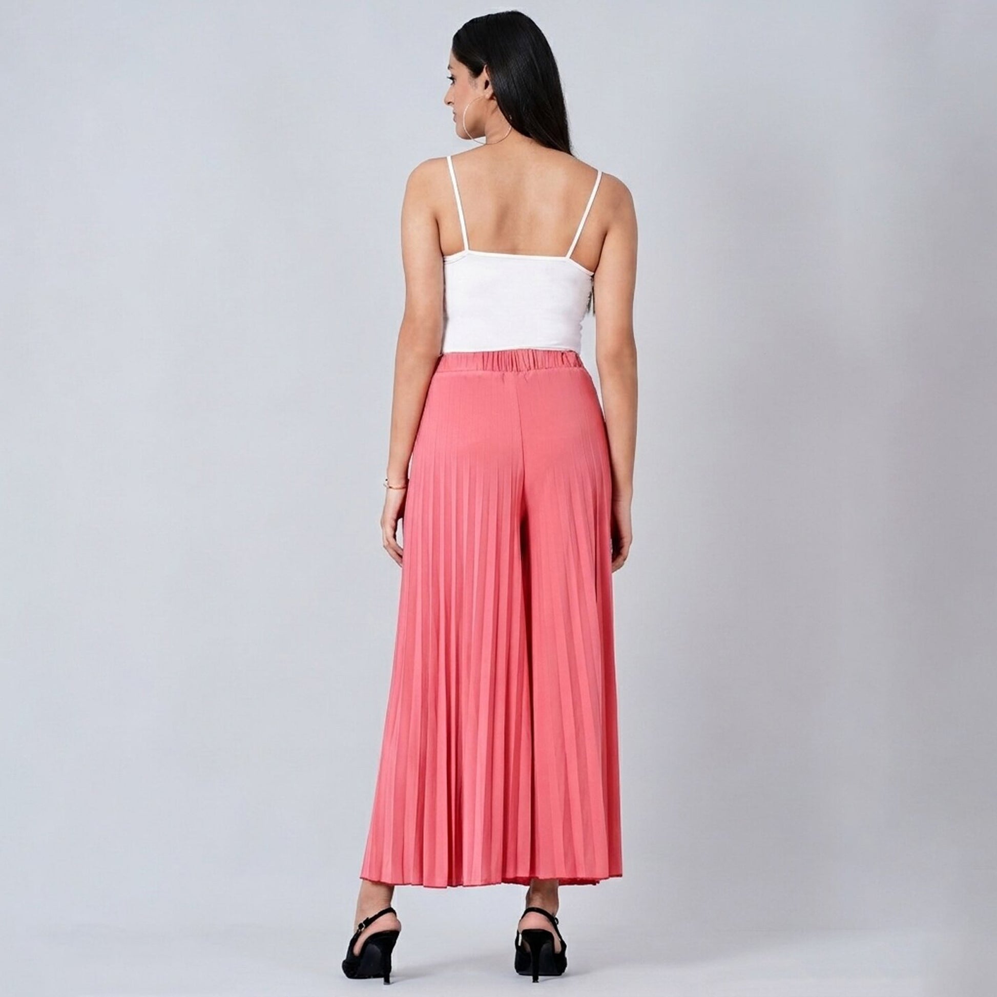 Salmon Pink Pants for Women – Viscose Lycra – Front View | First Resort by Ramola Bachchan