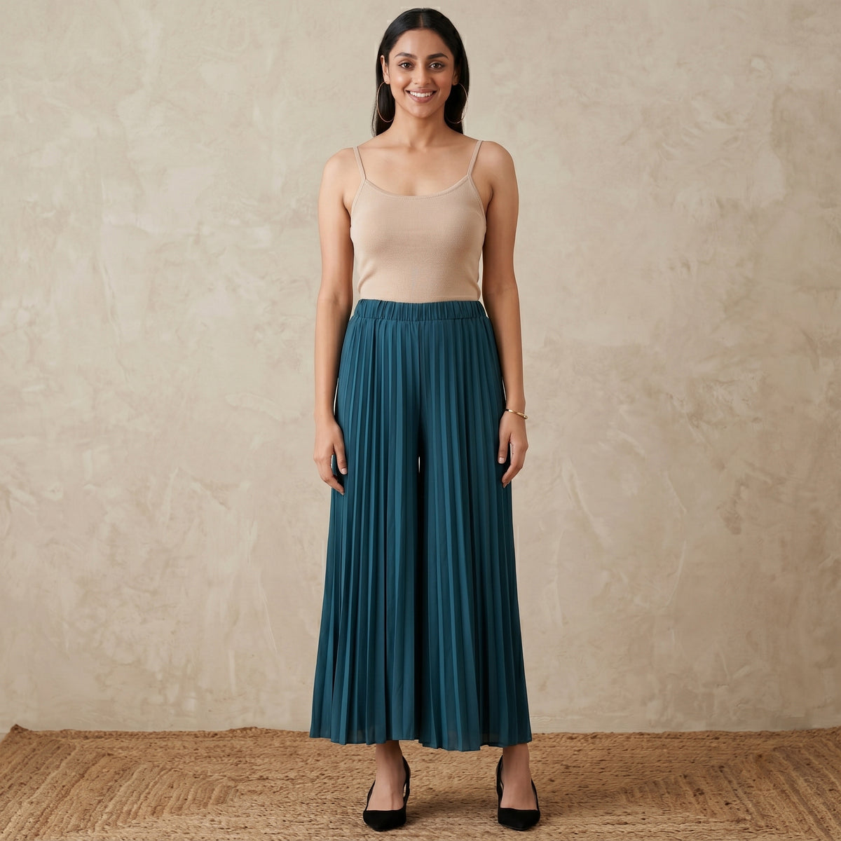 Teal Blue Pants for Women – Viscose Lycra | First Resort by Ramola Bachchan