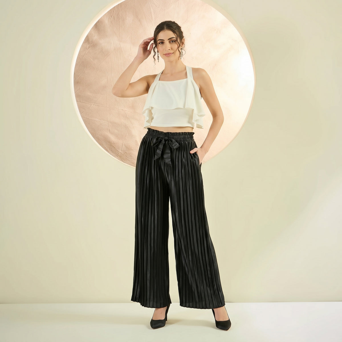 Black Pants for Women – Polyester Satin | First Resort by Ramola Bachchan