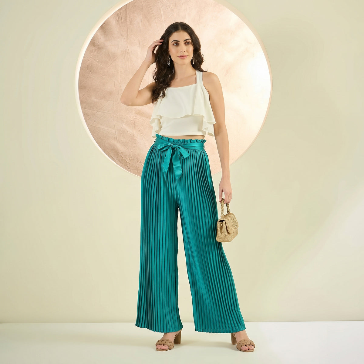 Turquoise Pants for Women – Polyester Satin | First Resort by Ramola Bachchan