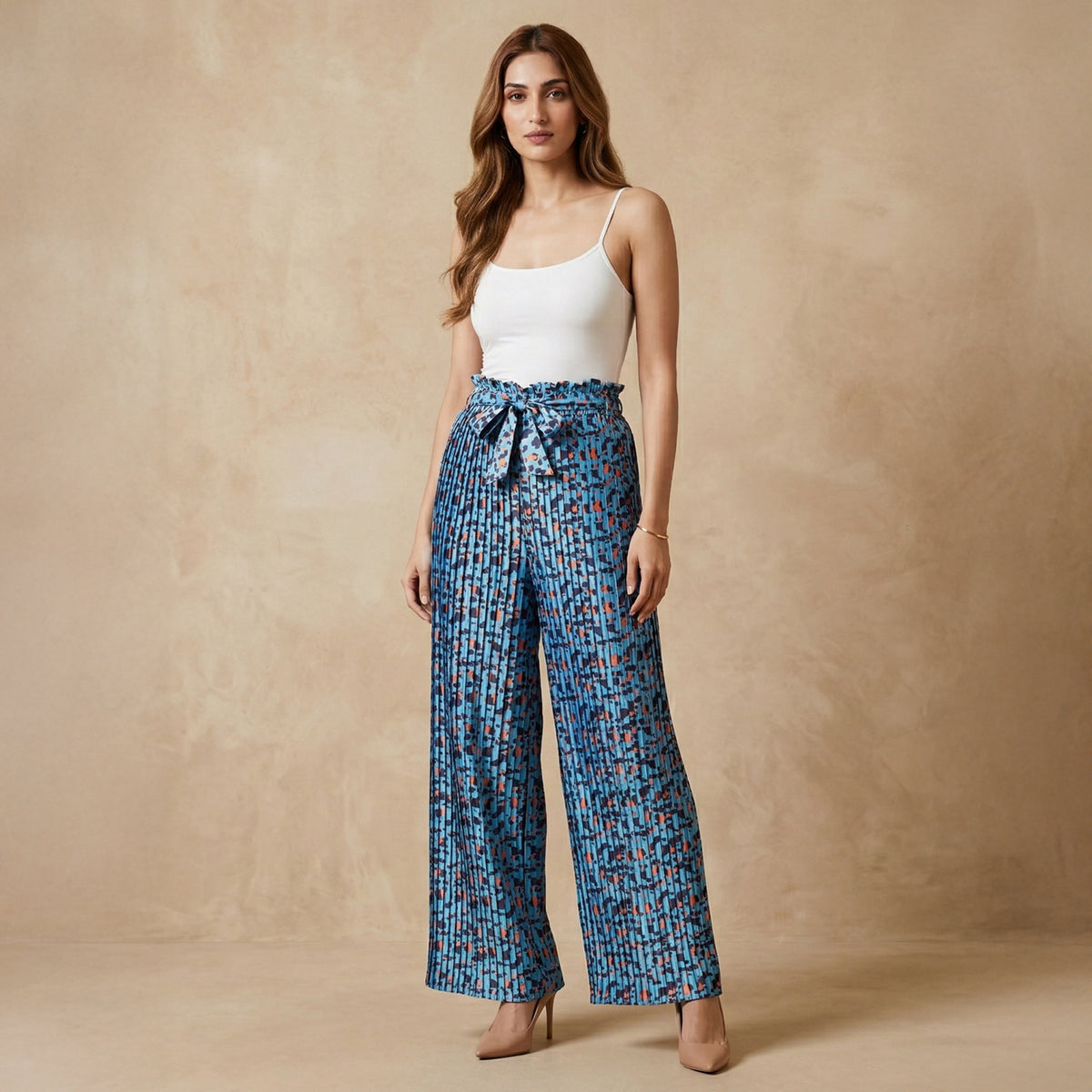 Blue Animal Print Pants for Women – Polyester Satin | First Resort by Ramola Bachchan